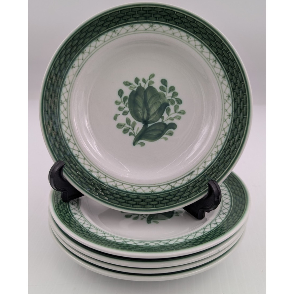 5 Royal Copenhagen Fajance Tranquebar Green Rim Bread Butter Plates Set Denmark